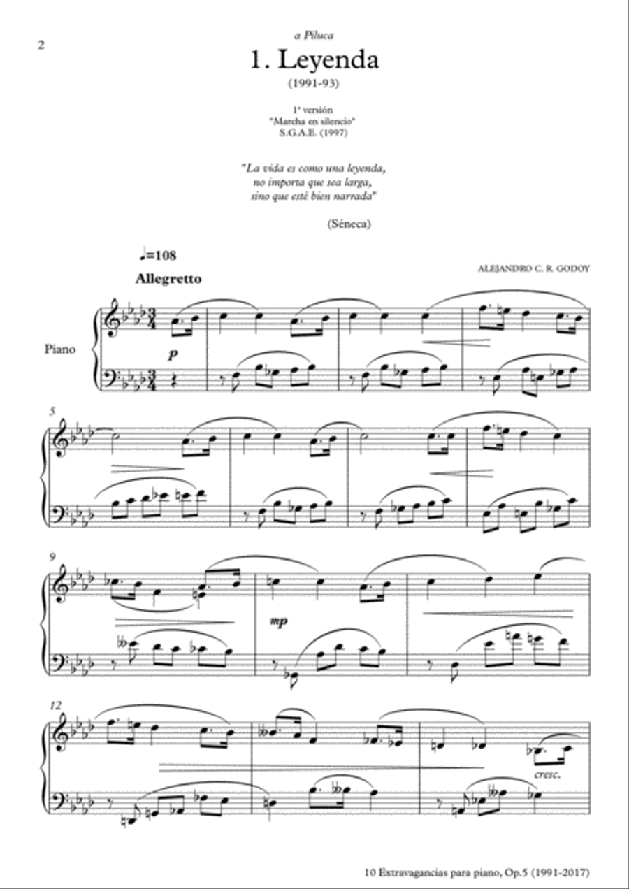10 Extravagancias para piano, Op. 5 (2017) 1. Leyenda Piano Solo scores gallery preview page 2
