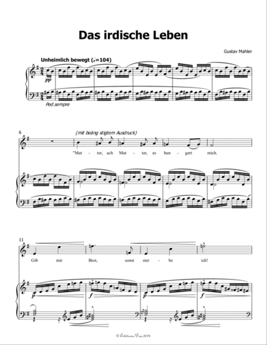Das irdische Leben, by Mahler, in G Major Piano, Vocal scores gallery preview page 3