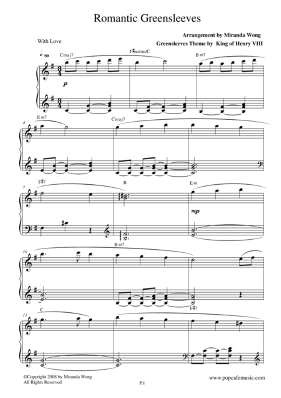 Romantic Greensleeves - Famous Piano Music No.13 by Traditional 4-Part - Digital Sheet Music