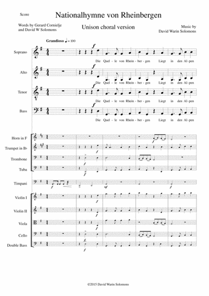Nationalhymne von Rheinbergen (Rheinbergeb National Anthem) Unison choir and orchestra (incl Parts) image number null