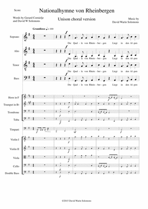 Nationalhymne von Rheinbergen (Rheinbergeb National Anthem) Unison choir and orchestra (incl Parts)