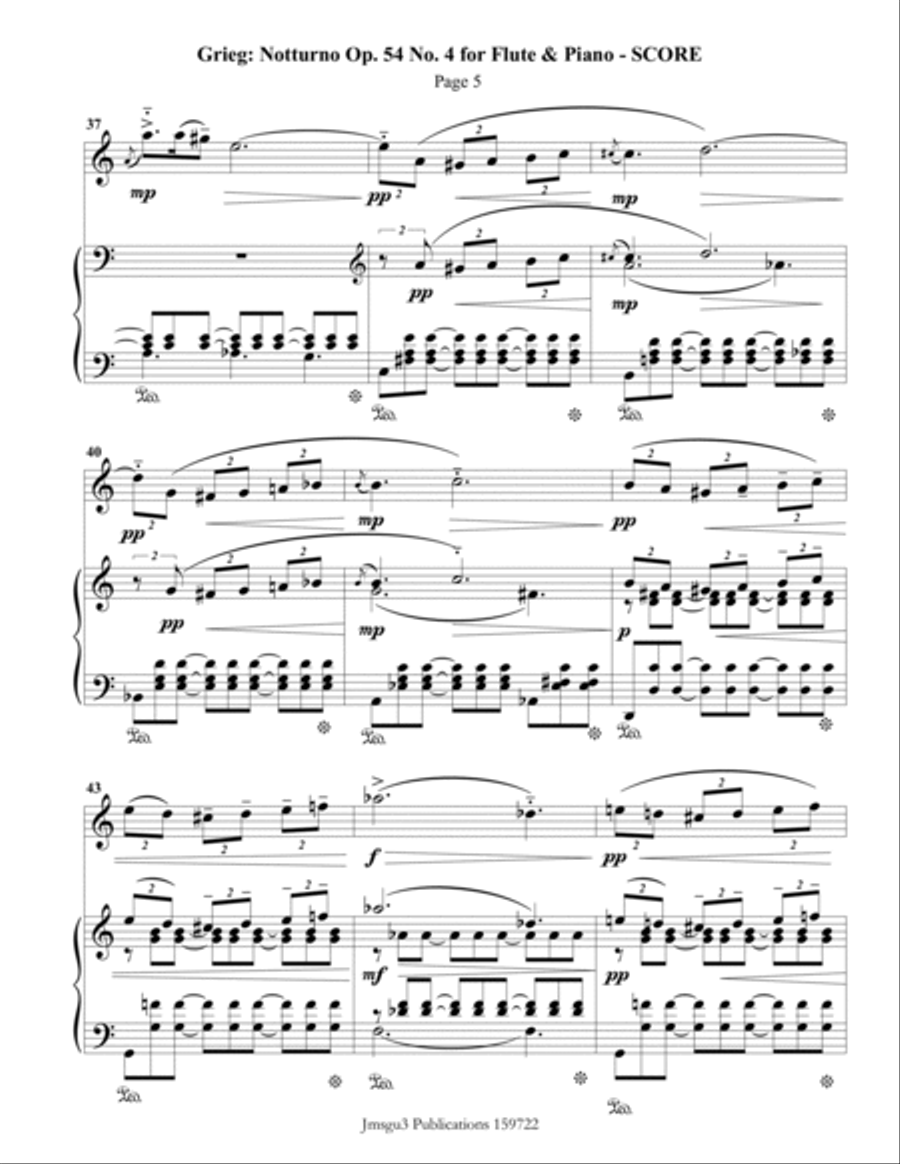 Grieg: Notturno Op. 54 No. 4 for Flute & Piano Flute Solo scores gallery preview page 5