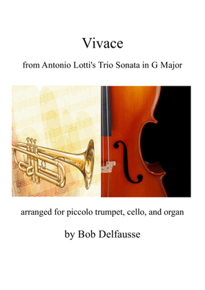 Book cover for Vivace from Lotti's Trio Sonata in G Major, for piccolo trpt, cello, and organ