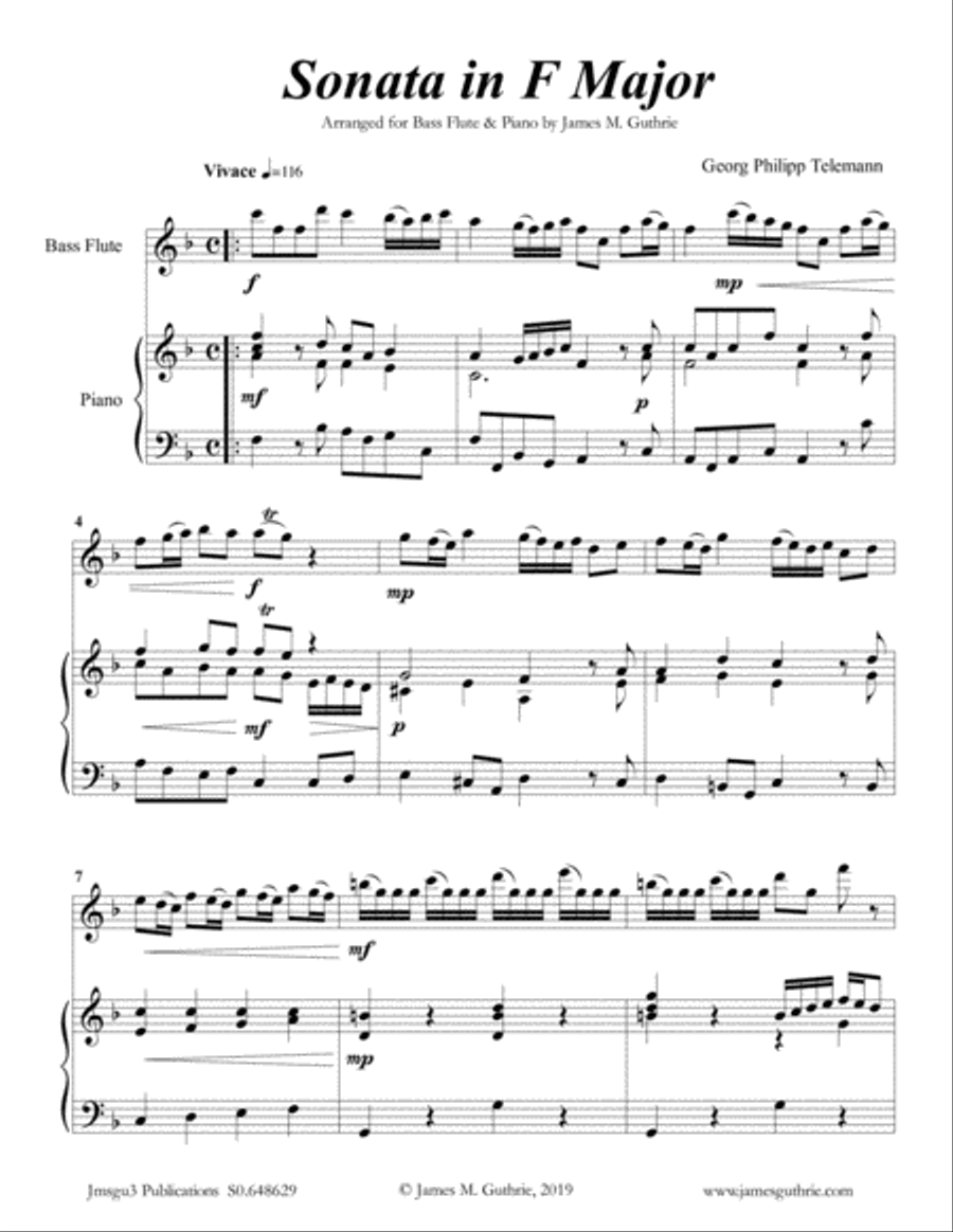 Telemann: Sonata in F Major for Baritone Horn & Piano Baritone Horn scores gallery preview page 1