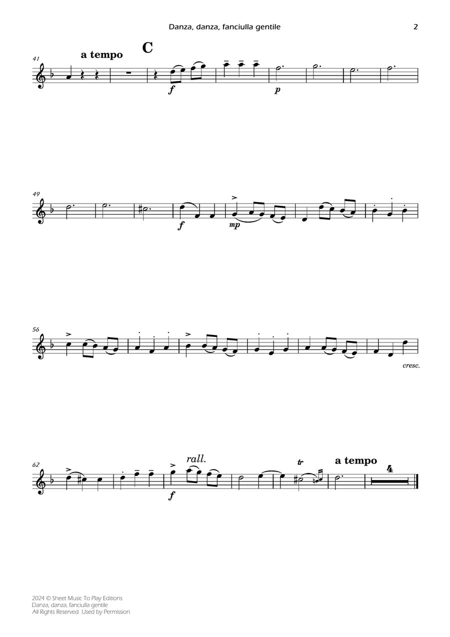 Danza, danza, fanciulla gentile - Bb Clarinet and Piano (Individual Parts) B-Flat Clarinet scores gallery preview page 2