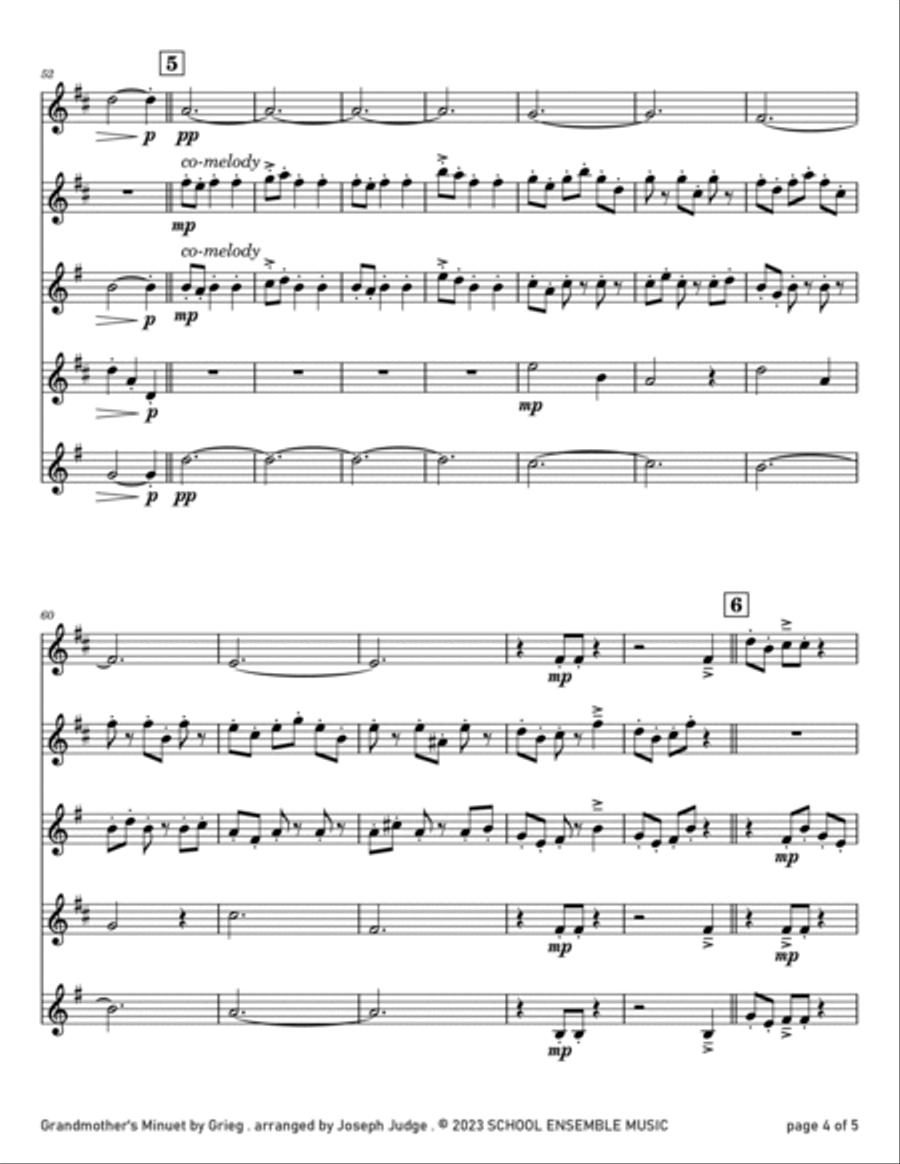 Grandmother's Minuet by Grieg for Saxophone Quartet in Schools Saxophone Quartet scores gallery preview page 4
