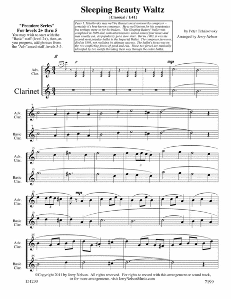 Sleeping Beauty Waltz (Arrangements Level 2+ thru 5 for CLARINET + Written Acc) Clarinet Solo scores gallery preview page 2