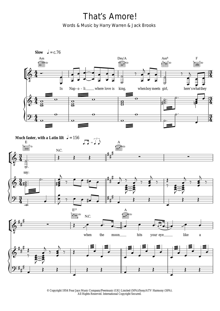 That's Amore (That's Love) Piano, Vocal scores gallery preview page 1