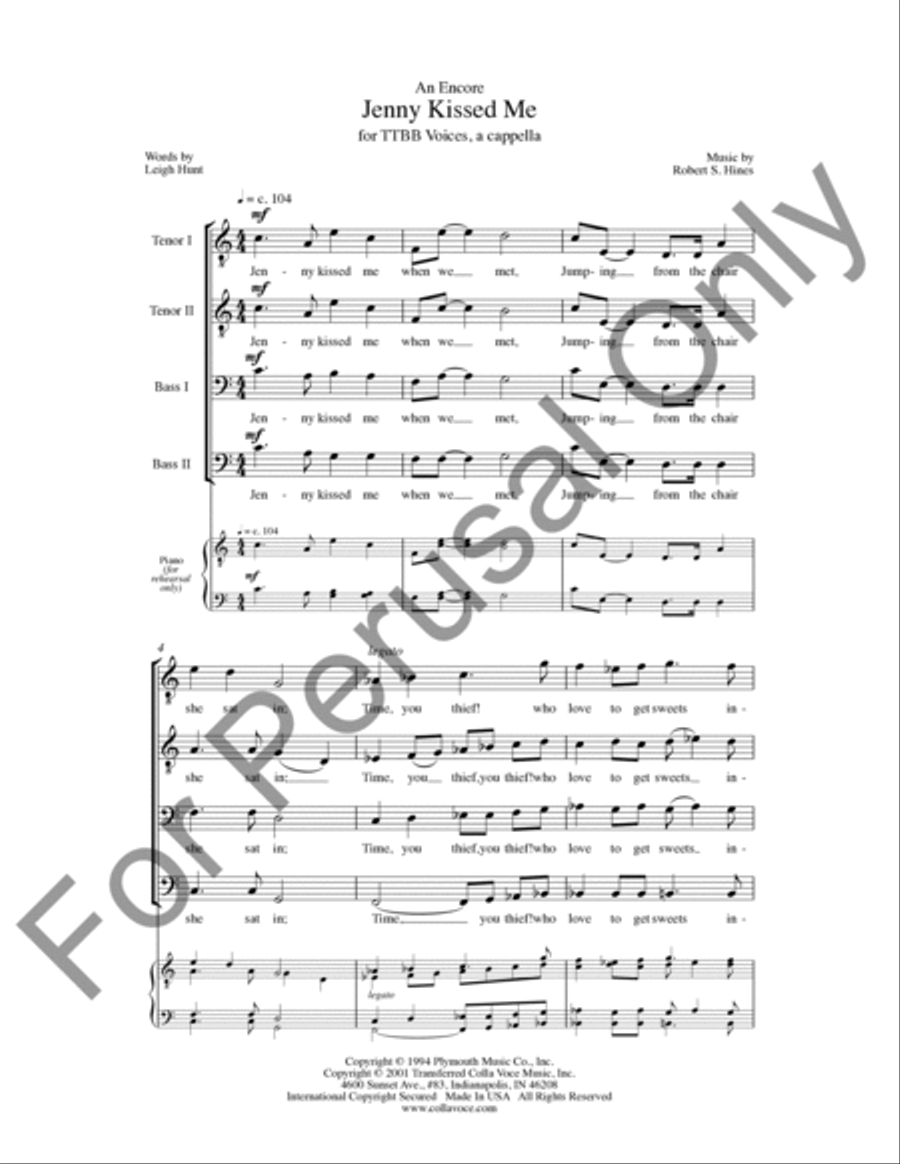 Jenny Kissed Me TTBB scores gallery preview page 2