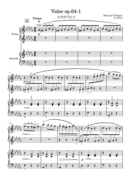 "Valse op.64-1" (Desdur) piano four hands / beginner