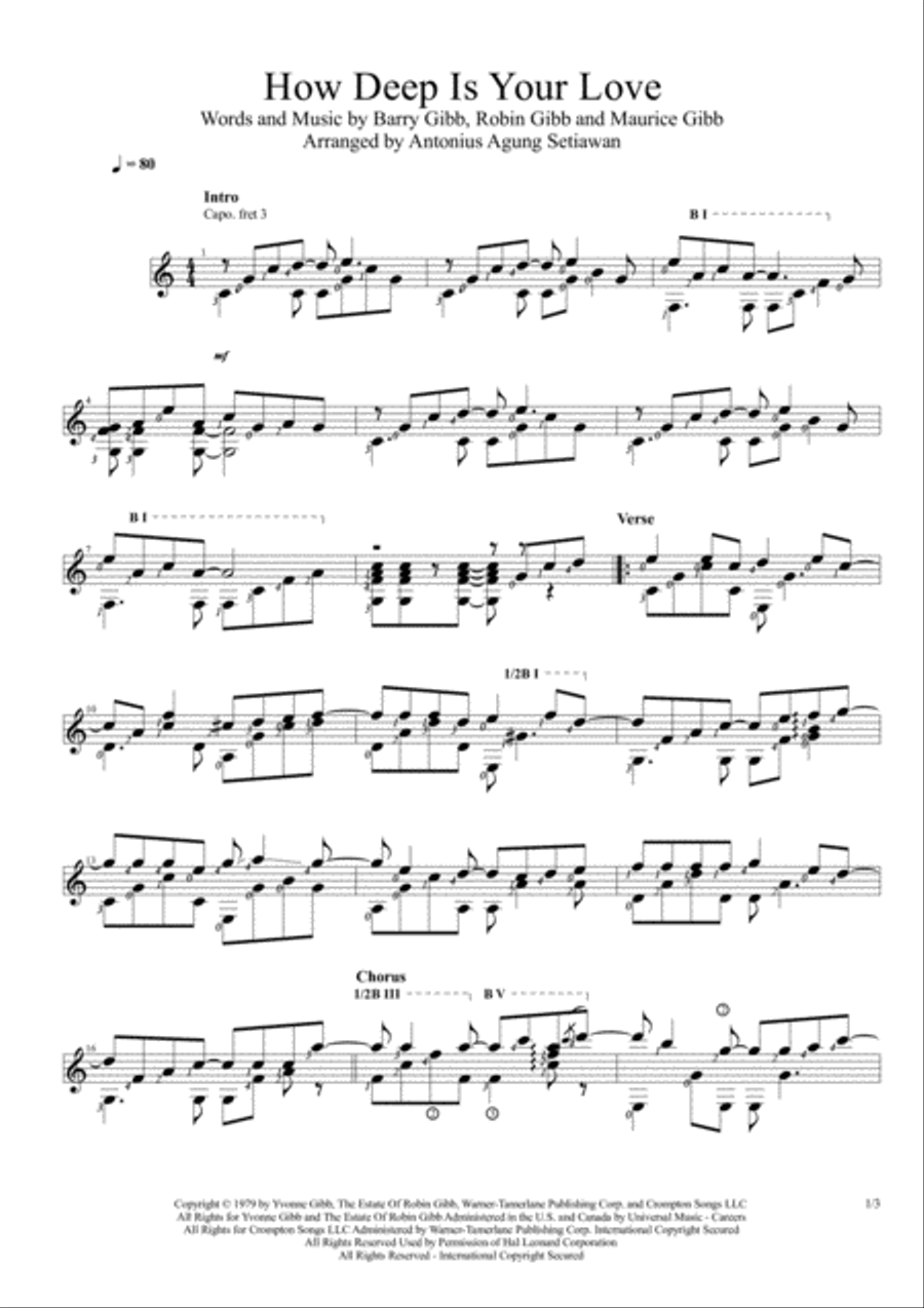 How Deep Is Your Love from the Motion Picture SATURDAY NIGHT FEVER Electric Guitar scores gallery preview page 1