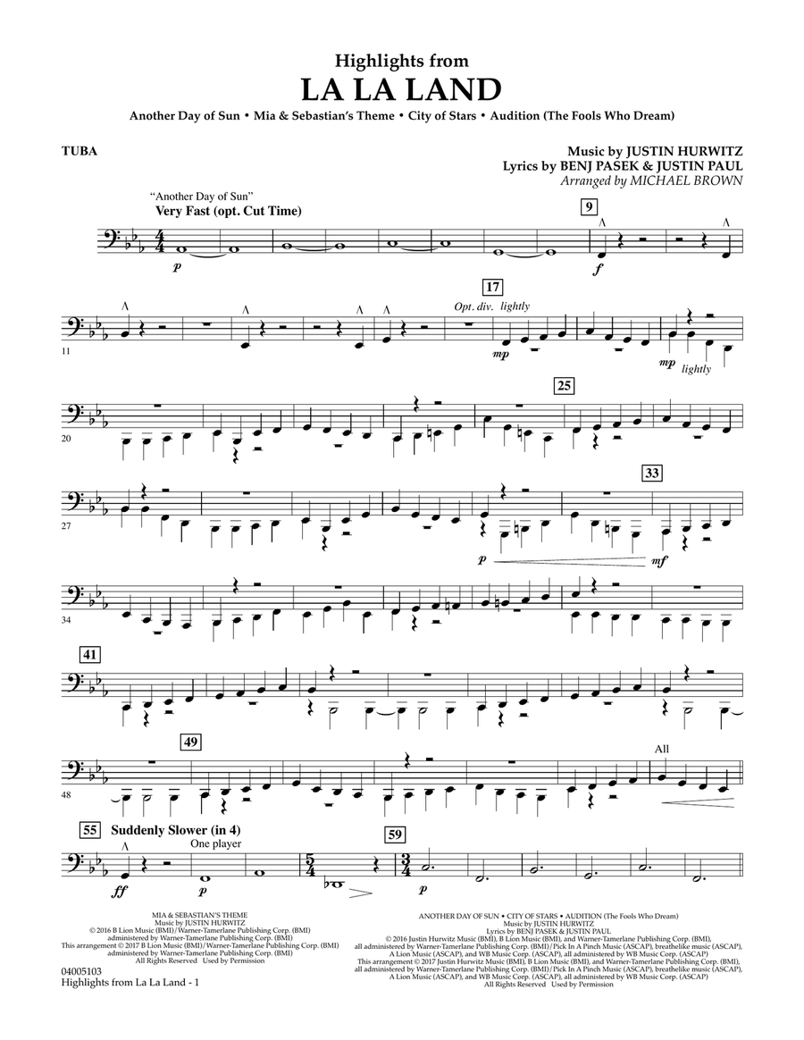 Highlights from La La Land - Tuba Concert Band scores gallery preview page 1