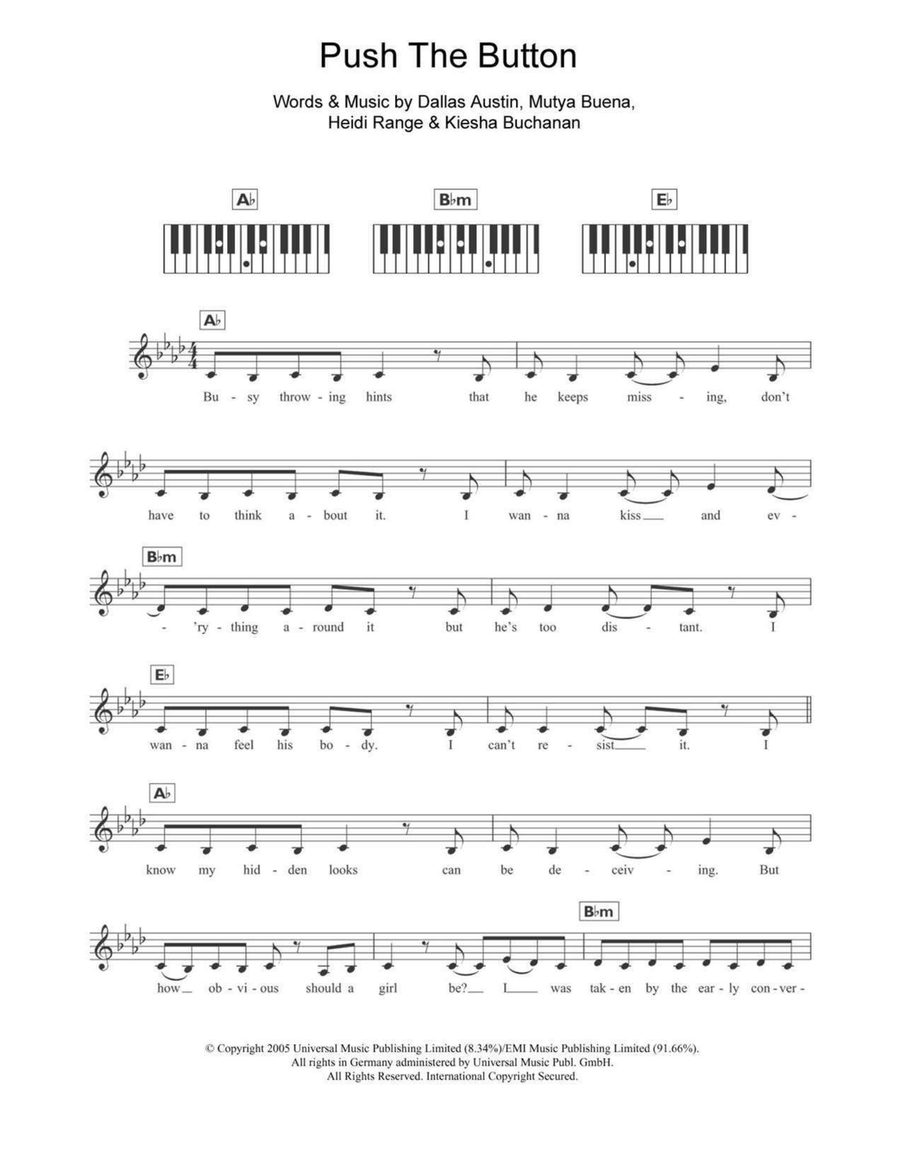 Push The Button Piano scores gallery preview page 1