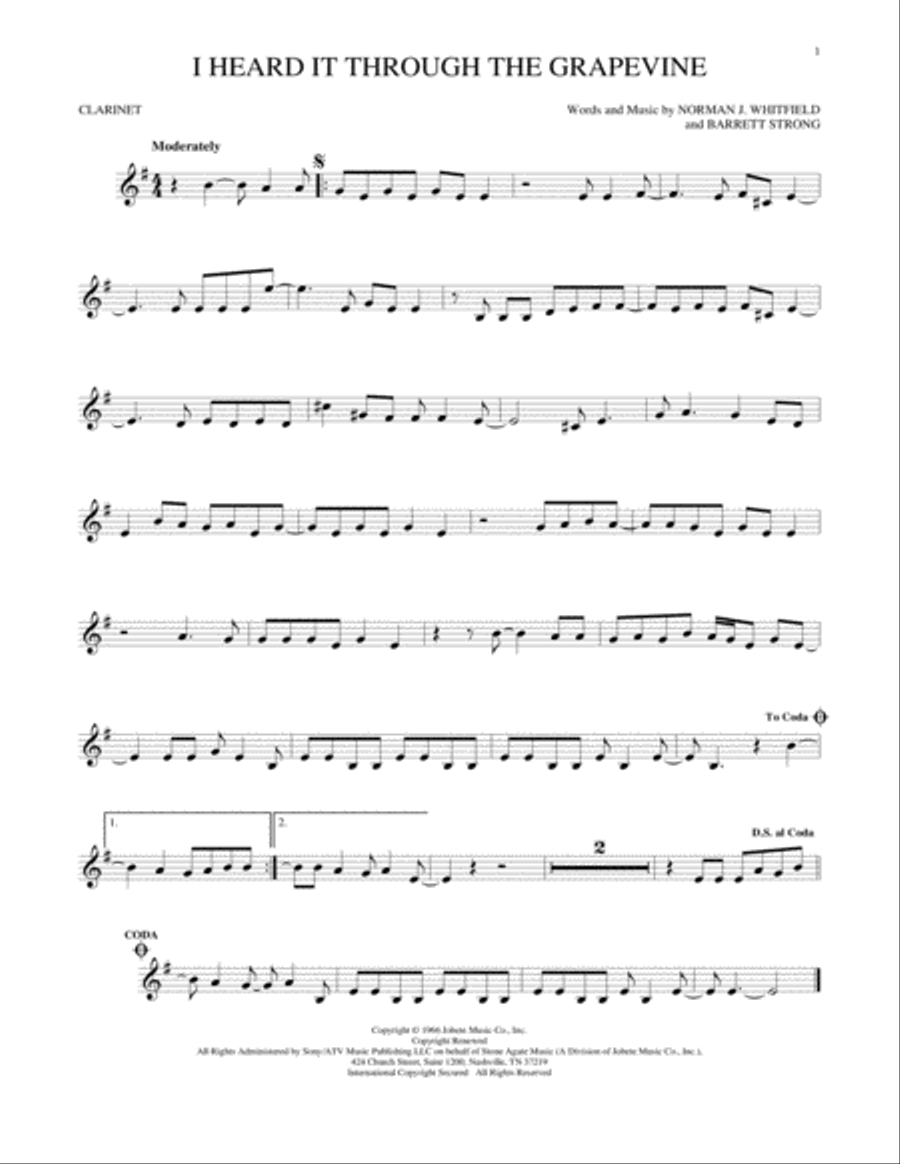 I Heard It Through The Grapevine Clarinet Solo scores gallery preview page 1