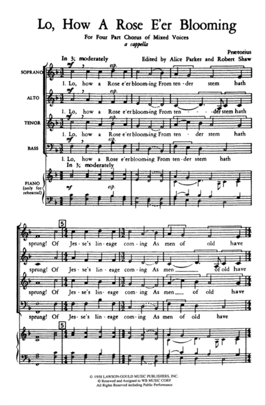 Lo, How a Rose E'er Blooming 4-Part scores gallery preview page 8