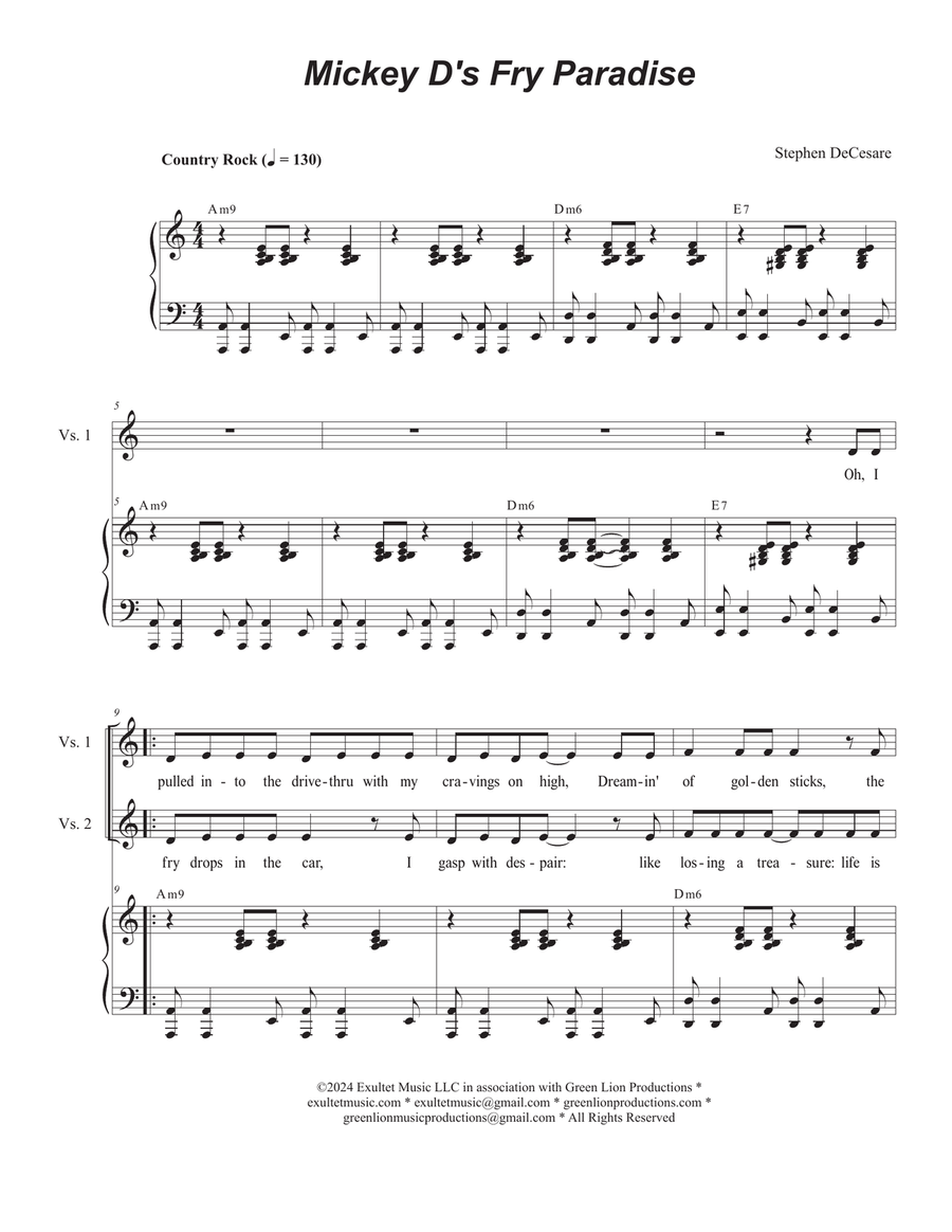 Mickey D's Fry Paradise (Vocal Quintet) Piano, Vocal scores gallery preview page 1