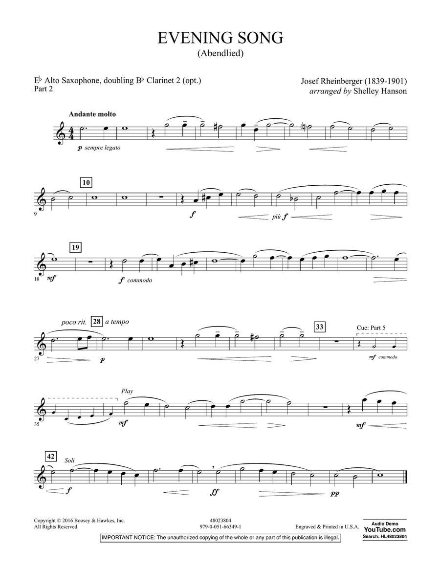 Evening Song (Abendlied) - Pt.2 - Eb Alto Saxophone Concert Band scores gallery preview page 1