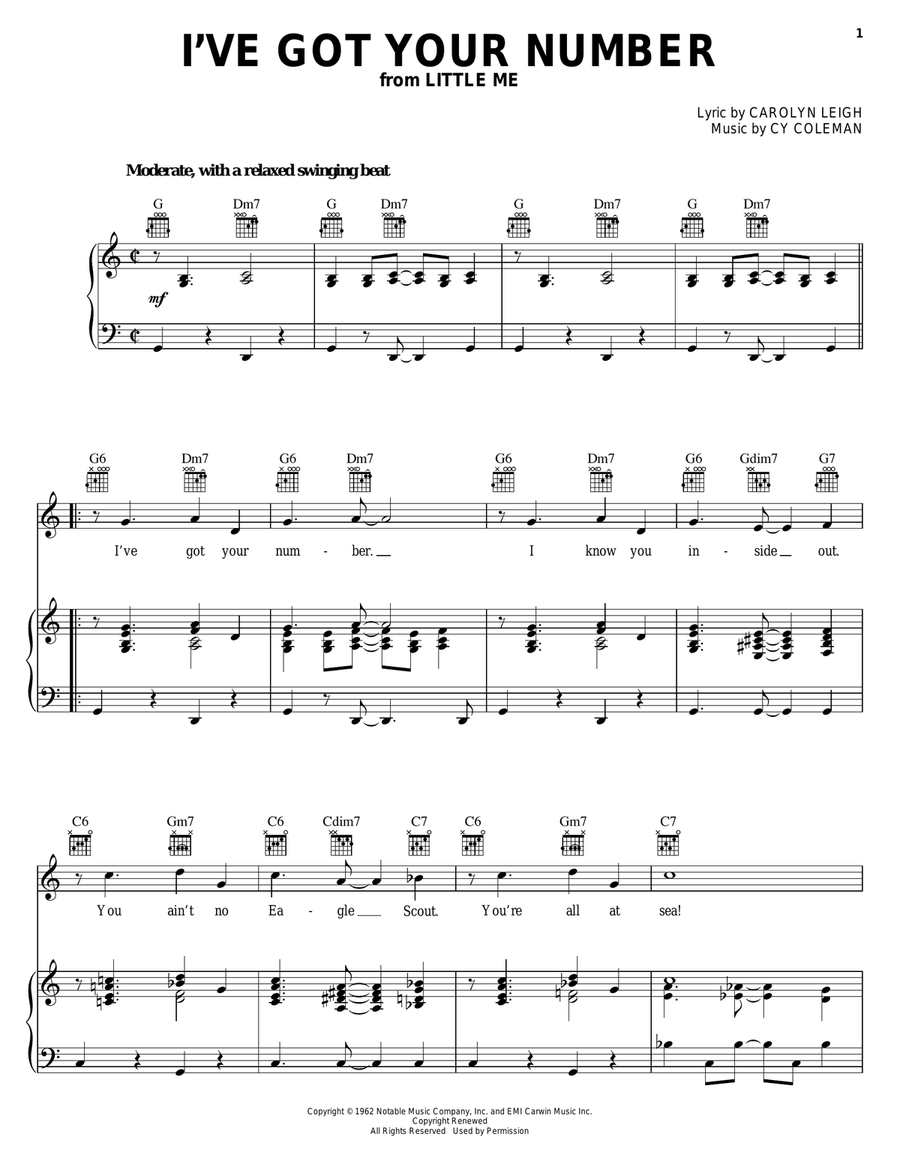 I've Got Your Number Piano, Vocal, Guitar scores gallery preview page 1