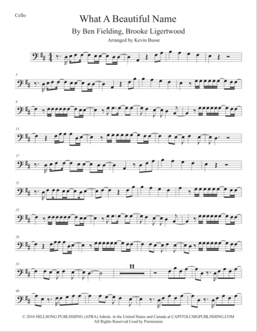 What A Beautiful Name Cello Solo scores gallery preview page 1