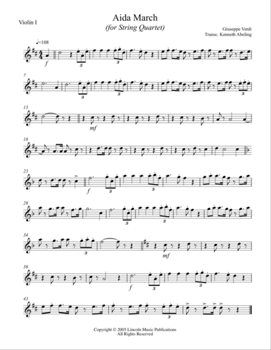 March – Aida March (excerpt from Triumphal March) (for String Quartet) String Quartet scores gallery preview page 4