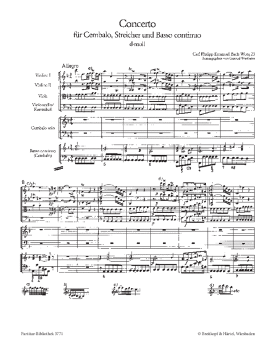 Harpsichord Concerto in D minor Wq 23 Orchestra scores gallery preview page 2