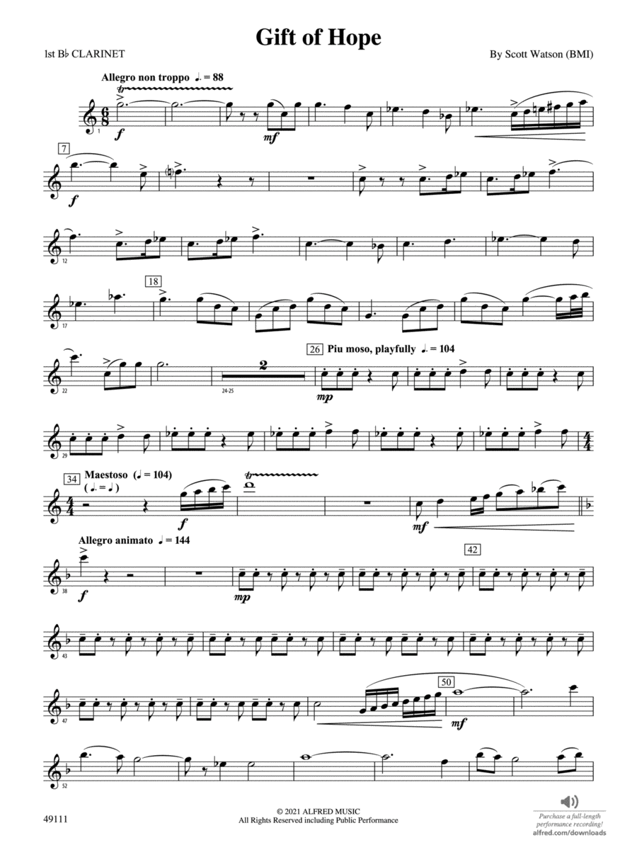 Gift of Hope: 1st B-flat Clarinet Concert Band scores gallery preview page 1