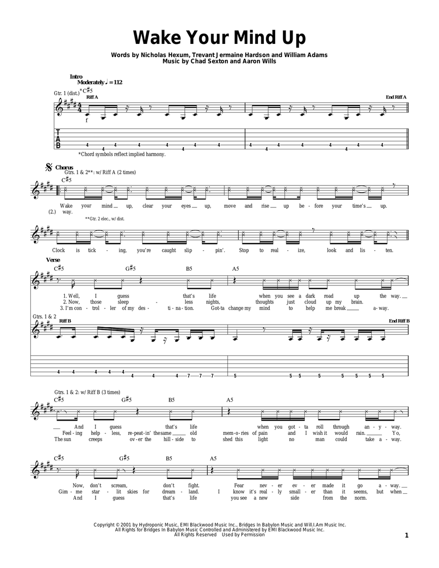 Wake Your Mind Up Guitar Tablature scores gallery preview page 1