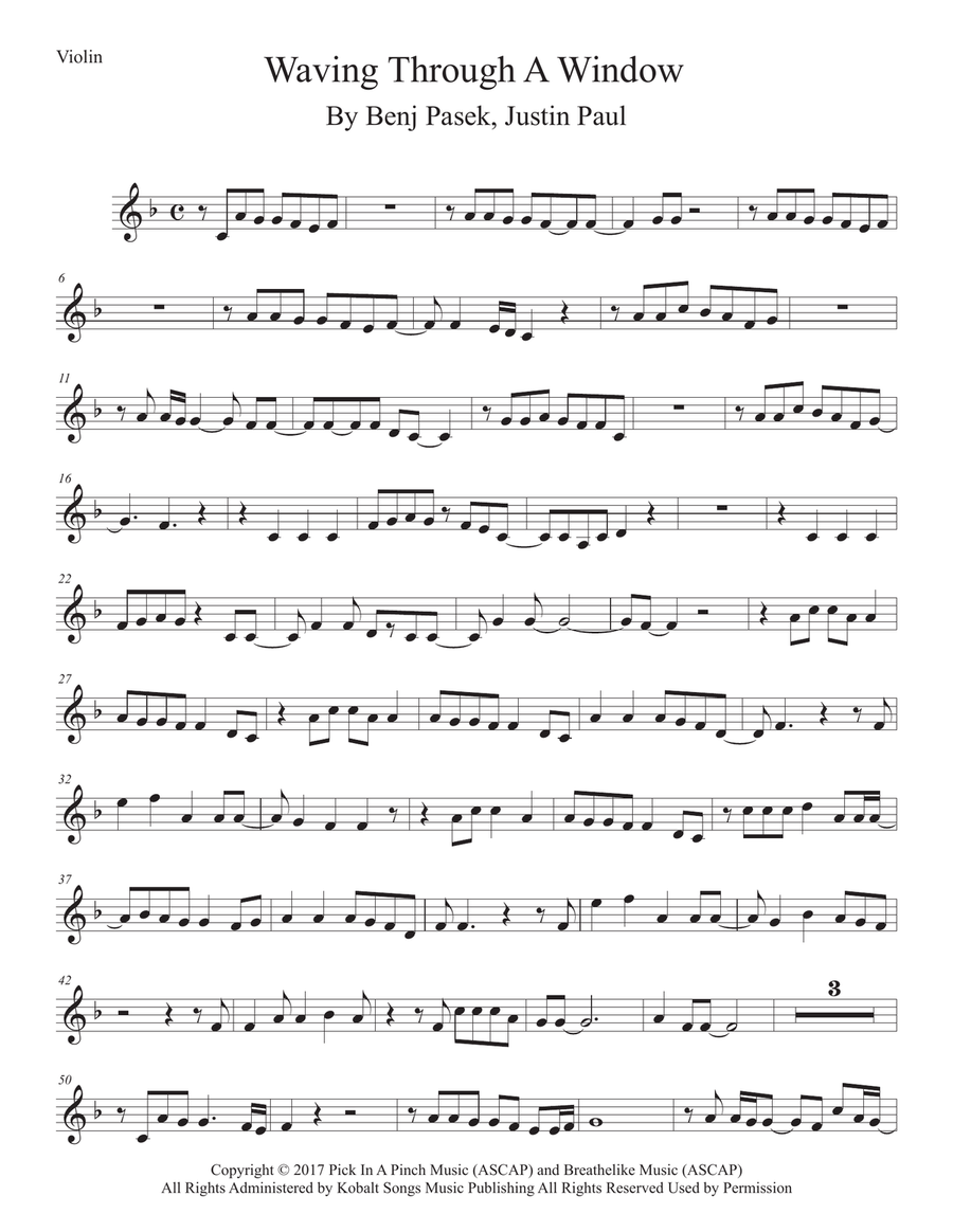 Waving Through A Window Waving Through A Window Violin Solo scores gallery preview page 1