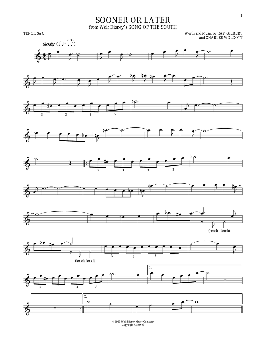 Sooner Or Later Sooner Or Later Tenor Saxophone scores gallery preview page 1