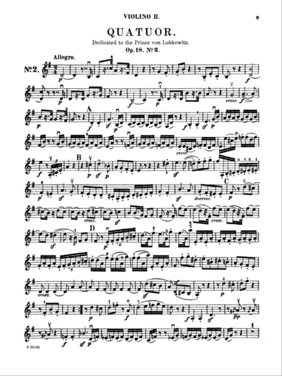 Beethoven: String Quartet, Op. 18 No. 2 by Ludwig van Beethoven String Quartet - Digital Sheet Music