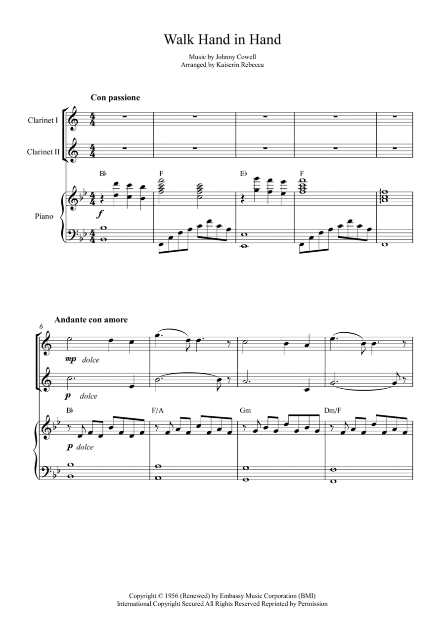 Walk Hand In Hand Woodwind Duet scores gallery preview page 1
