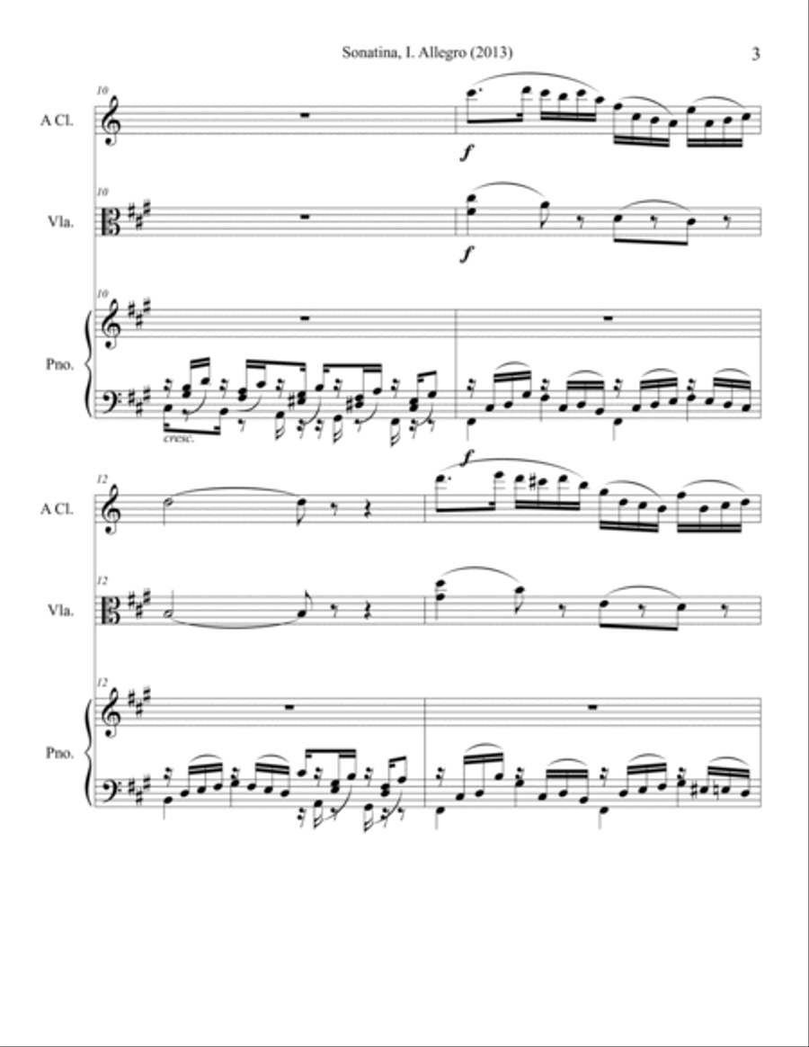 Sonatina for Clarinet, Viola and Piano (2013) Small Ensemble scores gallery preview page 3
