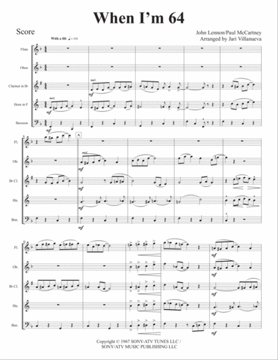 When I'm Sixty-four Woodwind Quintet scores gallery preview page 2
