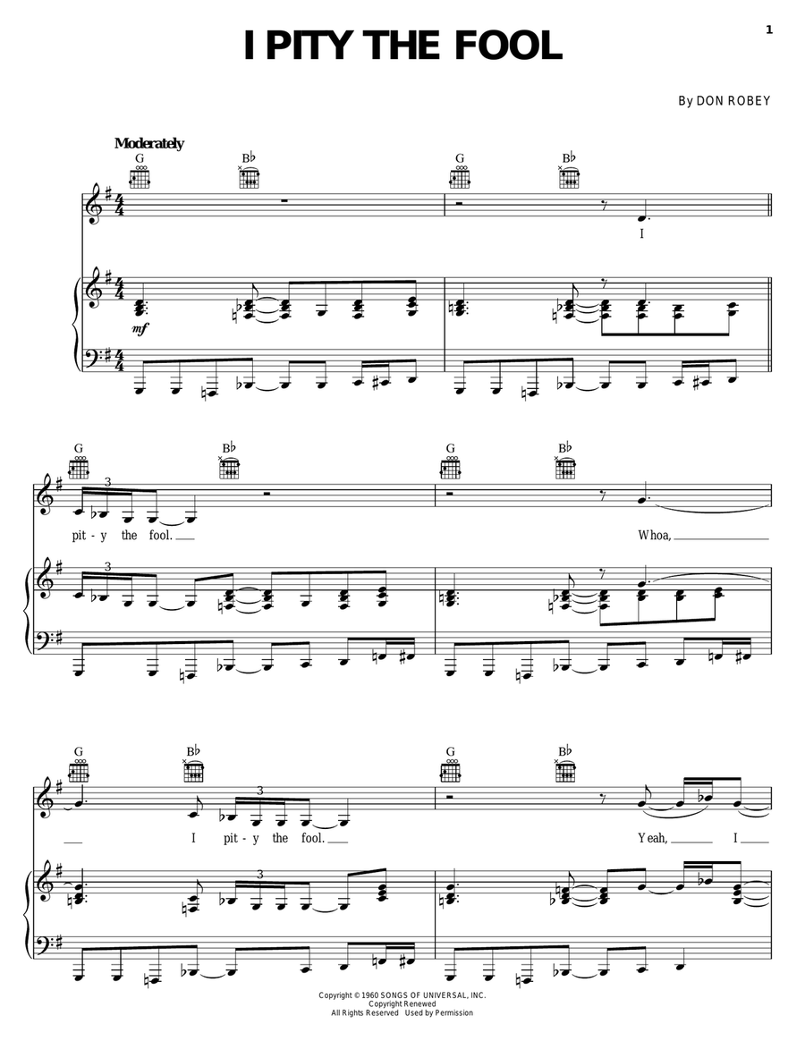 I Pity The Fool I Pity The Fool Piano, Vocal, Guitar scores gallery preview page 1