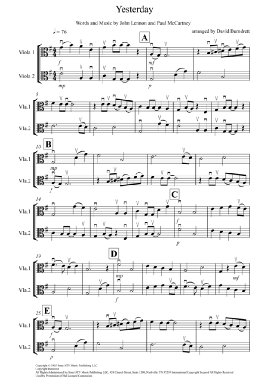 Yesterday Yesterday Viola Solo scores gallery preview page 1