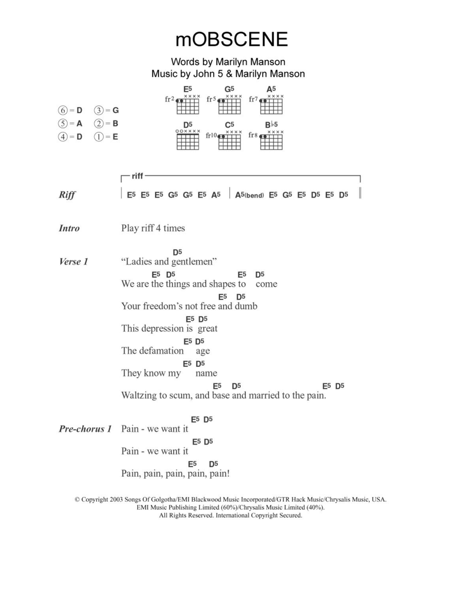 mOBSCENE mOBSCENE Acoustic Guitar scores gallery preview page 1