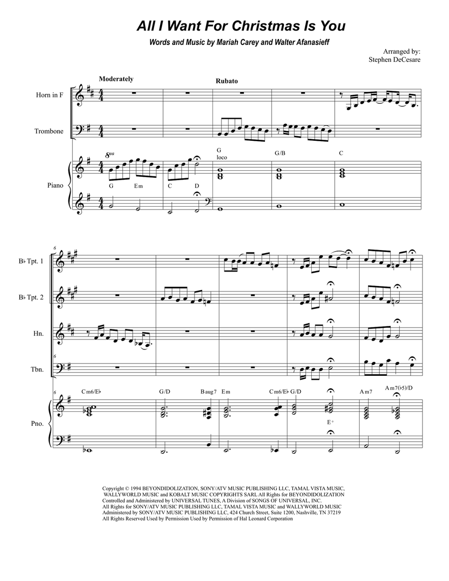All I Want For Christmas Is You Brass Quartet scores gallery preview page 1