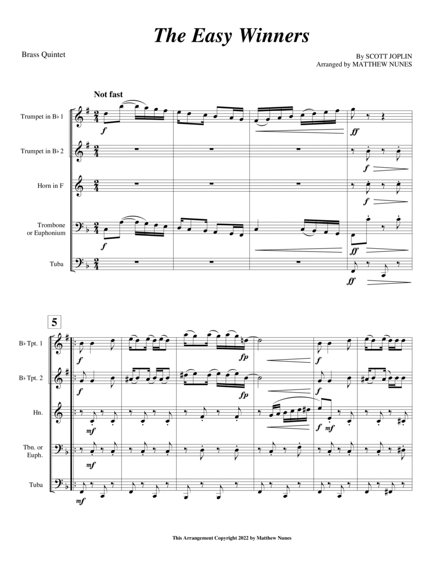 The Easy Winners Chamber Music scores gallery preview page 1