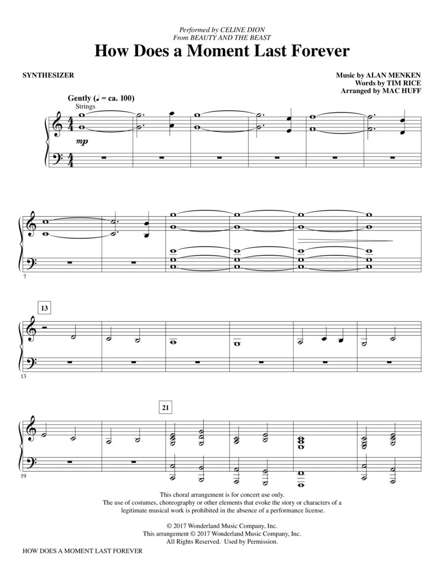 How Does a Moment Last Forever (from Beauty And The Beast) (arr. Mac Huff) - Synthesizer Choir scores gallery preview page 1