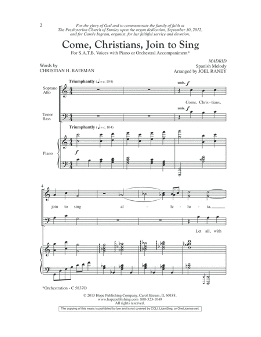 Come, Christians, Join to Sing 4-Part scores gallery preview page 3