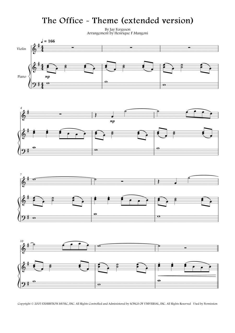 The Office - Theme Violin Solo scores gallery preview page 1
