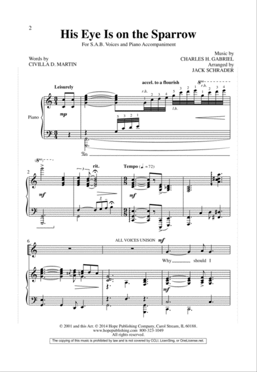 His Eye Is on the Sparrow 3-Part scores gallery preview page 3