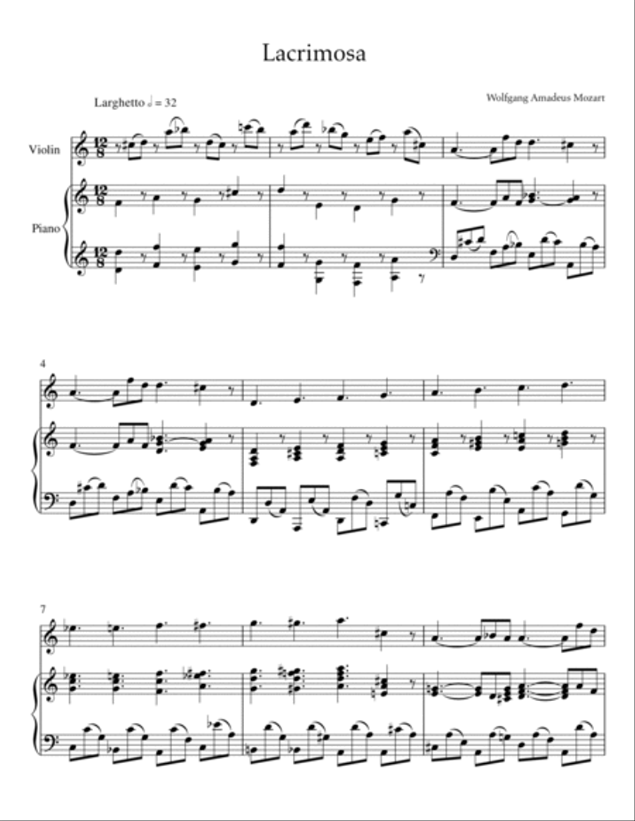 Mozart - Lacrimosa (Piano and Violin) Small Ensemble scores gallery preview page 2