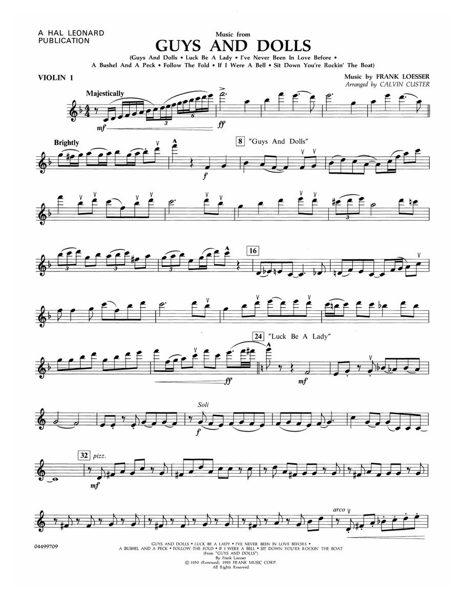 Music from Guys and Dolls (arr. Calvin Custer) - Violin 1 Full Orchestra scores gallery preview page 1