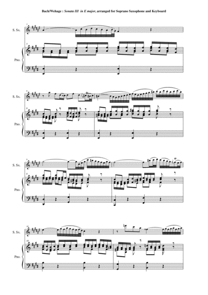J. S. Bach: Sonata no. 3 in E major, bwv 1016, arranged for soprano saxophone and keyboard by Paul W