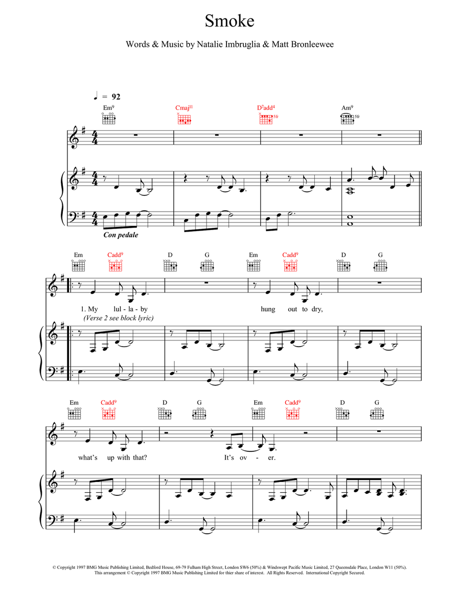 Smoke Piano, Vocal, Guitar scores gallery preview page 1
