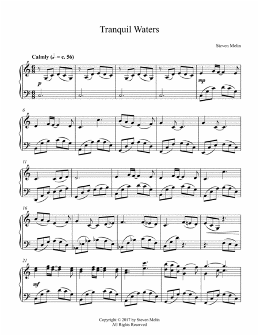 Tranquil Waters – cinematic Piano Solo (Intermediate) Piano Method scores gallery preview page 1