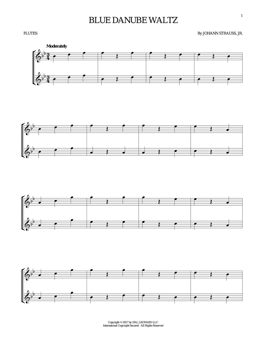 The Beautiful Blue Danube, Op. 314 Flute Duet scores gallery preview page 1