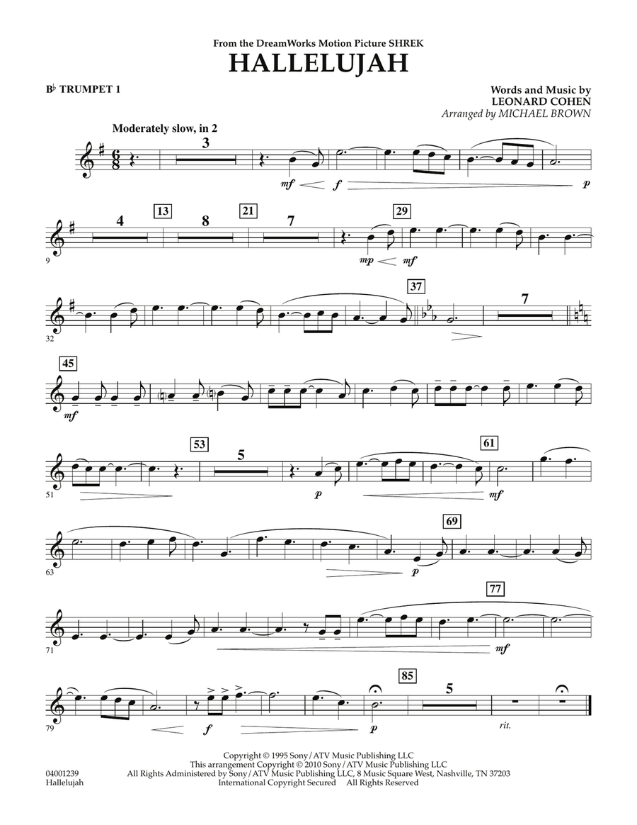 Hallelujah - Bb Trumpet 1 Concert Band scores gallery preview page 1