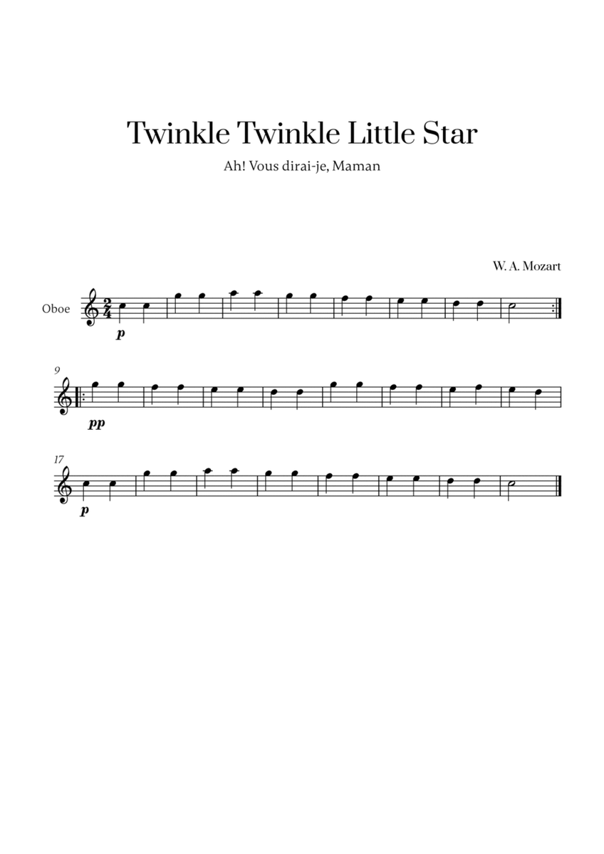 W. A. Mozart - Twinkle Twinkle Little Star for Oboe Solo image number null